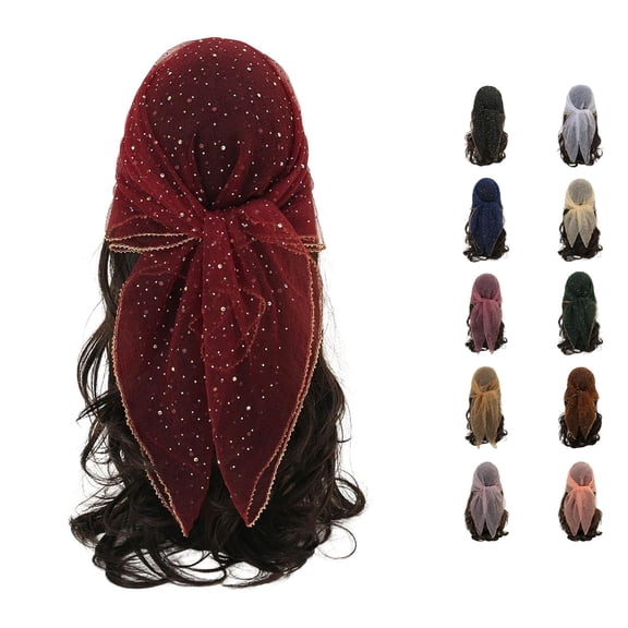 UJNDER Women's Rhinestone Glitter Head Scarf 31.5 Inch Fashionable Versatile Wrap Scarf Headbands for Women,Red,One Size
