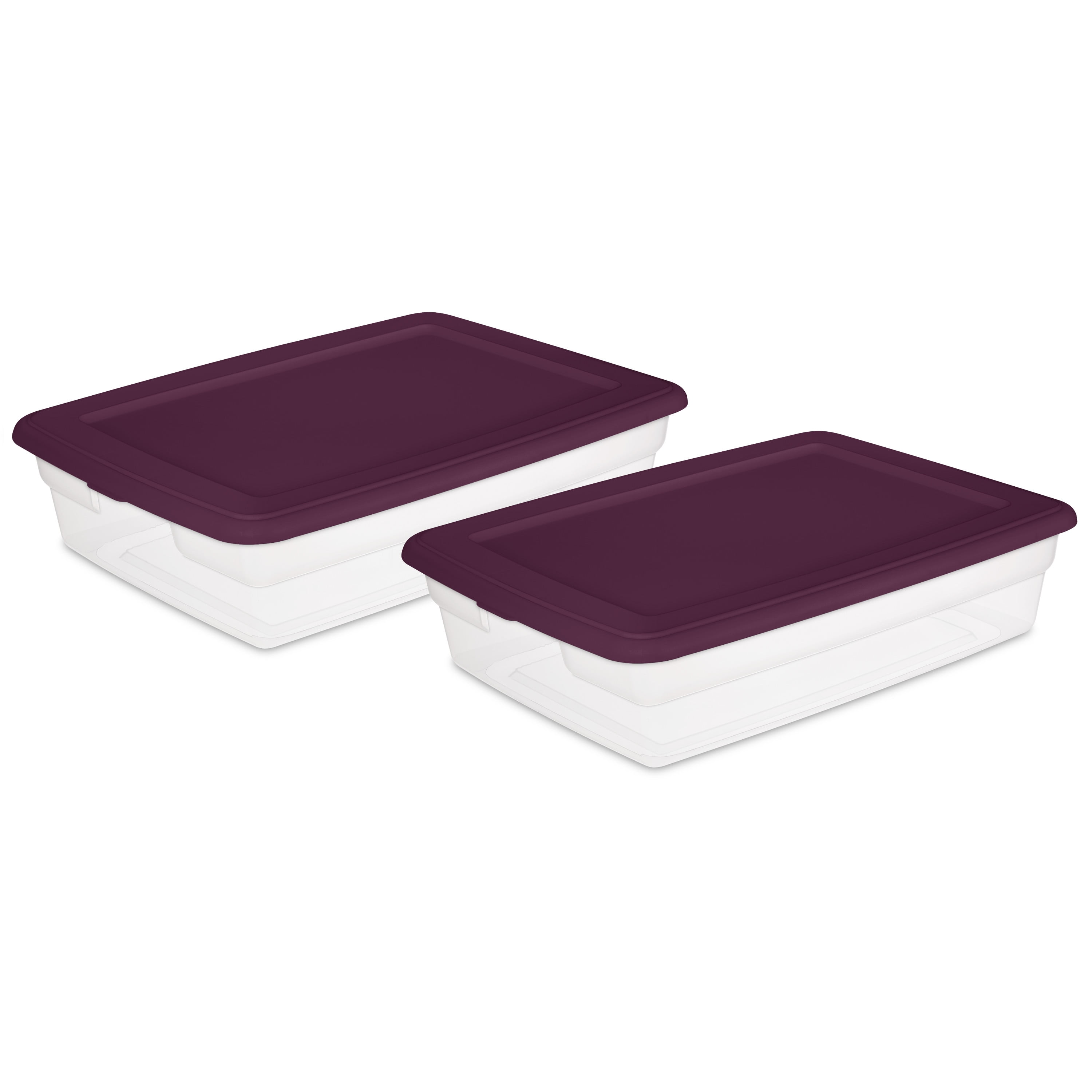 Sterilite Set of (2) 28 Qt. Storage Boxes Plastic, Red Currant