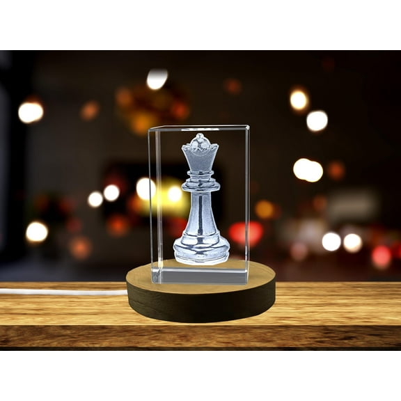Beautiful 3D Engraved Crystal Queen Chess Piece Gift