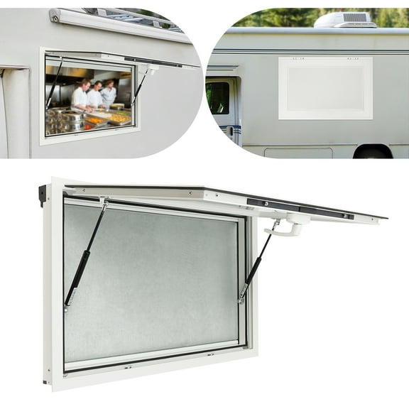 Service Window with 4 Sliding Screen Windows without Glass for Mobile Catering, Coffee Carts, Food Carts, Franchised Stalls, Catering Carts, Barbecue Trailers or Recreational Vehicle