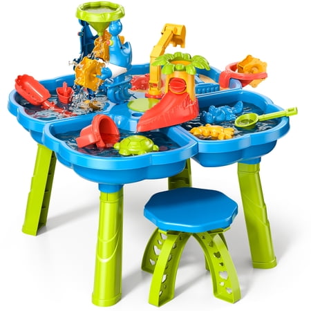 Dinosaur Planet Sand Water Table for Toddlers, 4 in 1 Sand Table and Water Play Table, Kids Table Activity Sensory Play Table Beach Sand Water Toy for Outdoor Backyard for Toddlers Age 2-4 Gift