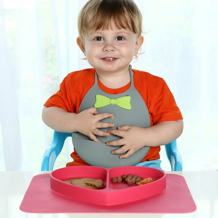 Dishwasher Safe Placemats - 2 in 1 Safe Waterproof Silicone Rose Heart Divided Placemat Plate Bowl Tableware for Baby Toddler Kids