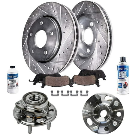 Detroit Axle - Front Brake Kit for Chevy Equinox Impala Malibu GMC Terrain Buick LaCrosse Regal Saab 9-5, 12.64'' inch Drilled Slotted Brake Rotors Ceramic Brake Pads Wheel Bearing Hubs Replacement