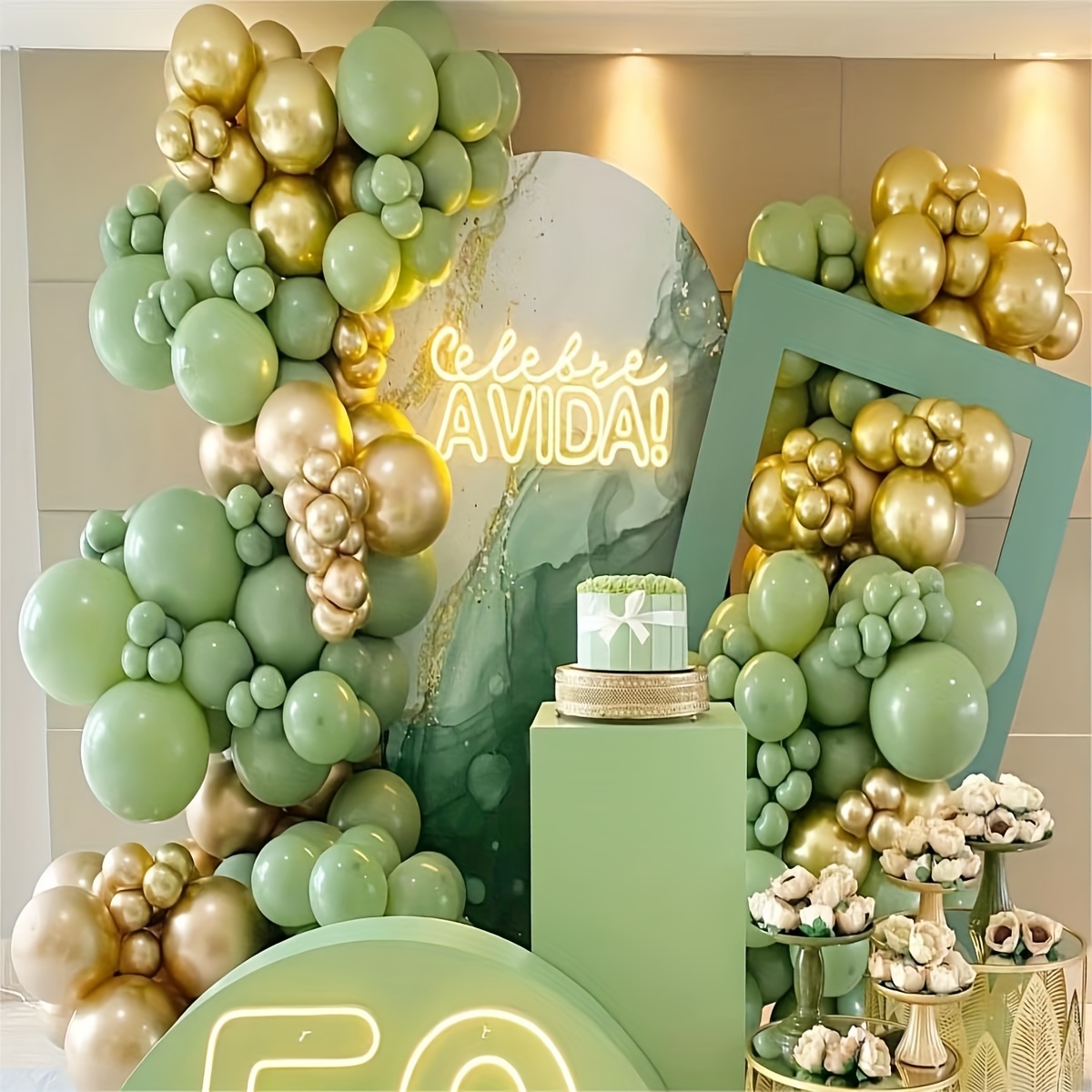 Green White Gold Balloon Garland Arch Kit - 106 Pcs Wedding Birthday Anniversary Party Decor for Indoor Outdoor Events, No Electricity Needed