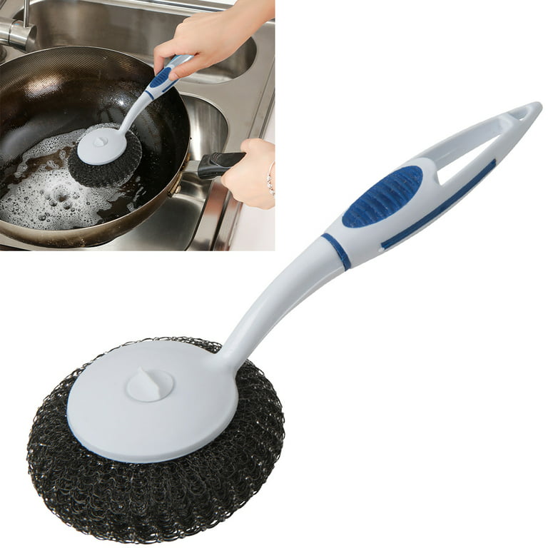 5Pieces Cast Iron Cleaning Kit Pan Pot Wok Scraper Tool Skillet Sponge  Metal Sponge Stainless Steel Brush Scrubber Scouring Pad, Steel Dish Scrub