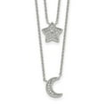 thumbnail image 5 of Auriga Fine Jewelry 925 Sterling Silver RH-plated Polished CZ Moon and Star Double Strand Necklace for Women 16", 5 of 6