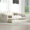 thumbnail image 3 of Euroco Upholstered Twin Size Daybed with 2 Drawers, Velvet Sofa Bed with USB Charging Station, Beige, 3 of 14