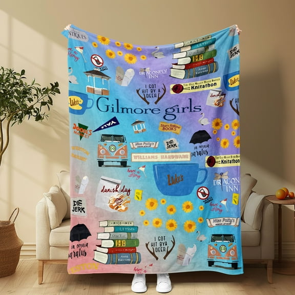 Gilmore Girls Themed Flannel Fleece Throw Blanket Ultra-Soft Cozy & Lightweight Blue with Vibrant TV Show Design Perfect for Sofa Bed Travel Camping & Gift Cute Blanket