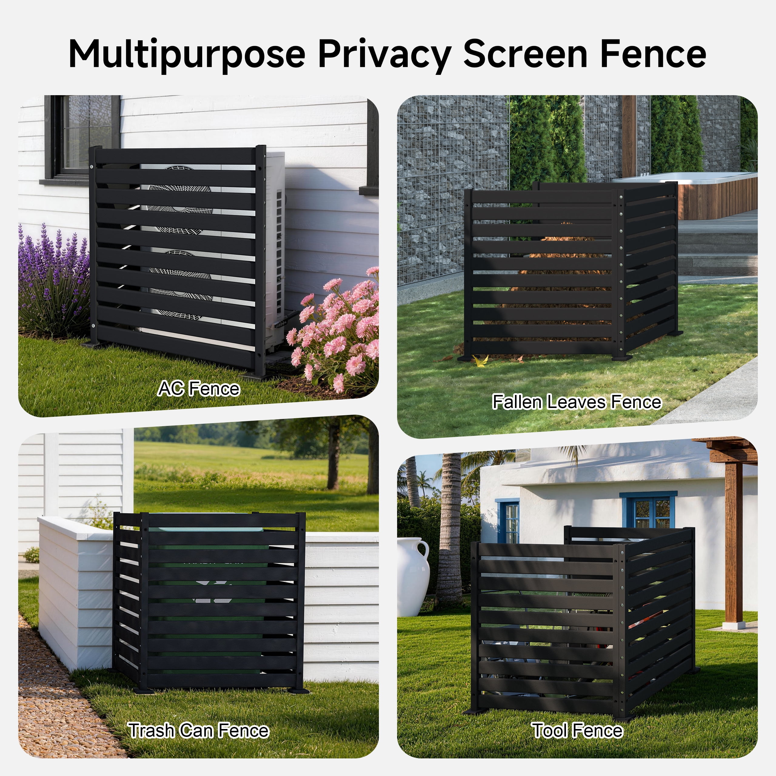 Amoveo Outdoor Privacy Screen Fence, 38"W x 42"H HDPE Weather-Resistant Fence for AC Units and Trash Cans, Includes Ground Stakes & Base Plates,3-Pack