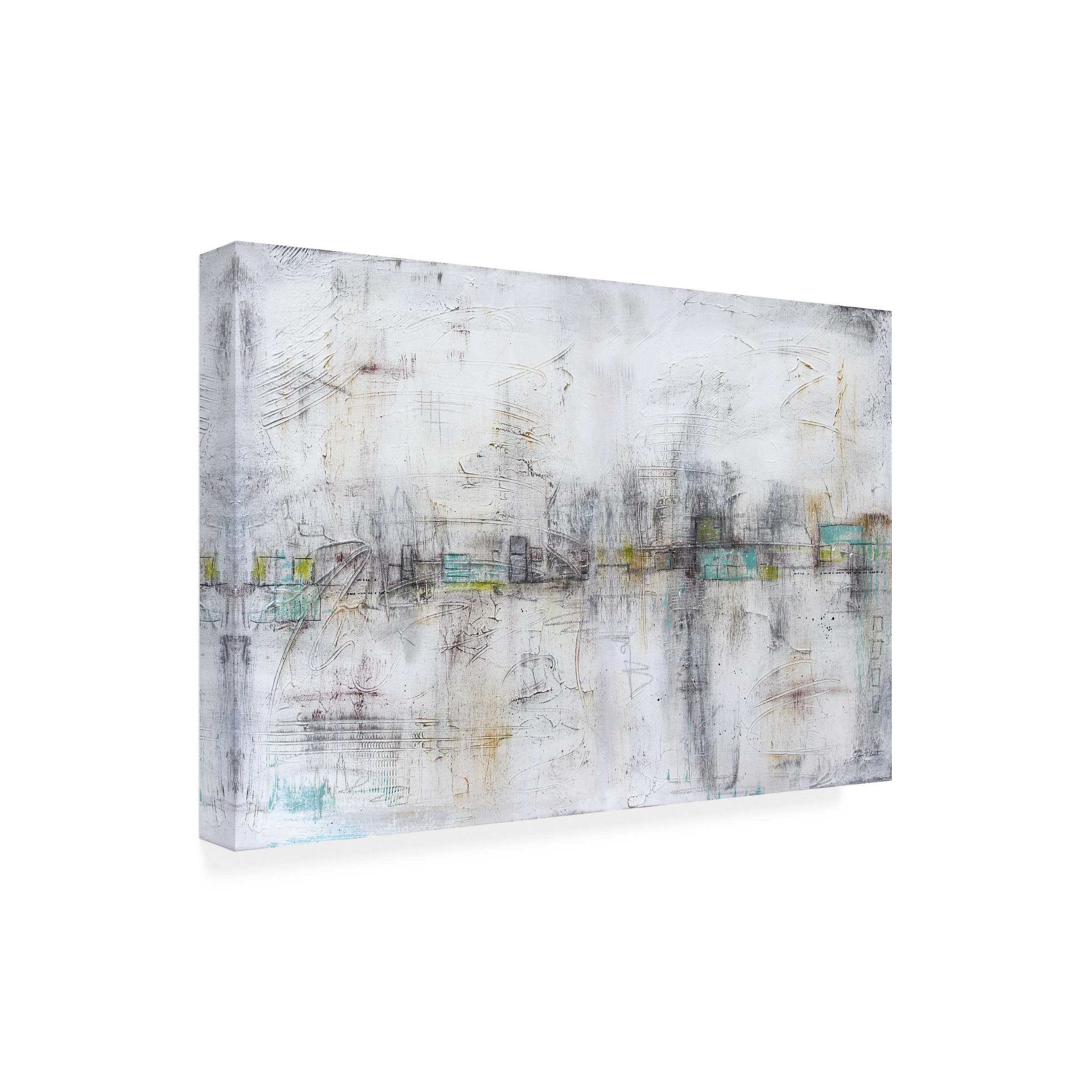 Canvas Wall Art - Jean Plout 'Abstract Aqua Horizon C' Wall Art for Living Room, Bedroom, or Office DÃ©cor by Trademark Fine Art - 32 x 22 Inches