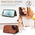 thumbnail image 3 of Allytech Wallet Case for iPhone 16 Plus, Card Holder & Zipper Pocket, Finger Grip Ring, Screen & Camera Protection, Luxury PU Leather Kickstand Double Buttons Flip Shockproof Case, Brown, 3 of 7
