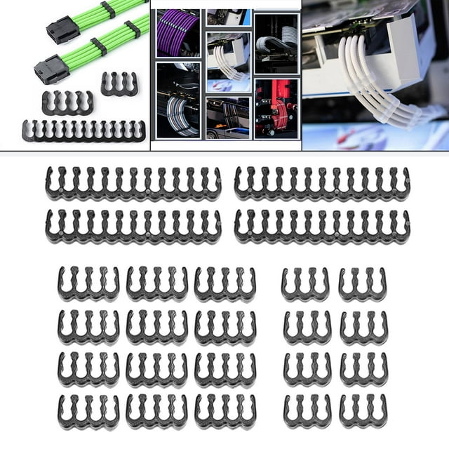 24 Uds 6 pines 8 pines 24 pines Cable abrazadera Clip organizador tocador para 3-3,6mm PC Cables de alimentación ordenador Cable Manager piezas negro