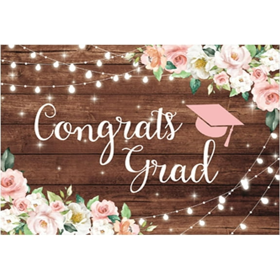 Congrats Grad Backdrop Flower Wood Board Class of 2024 Graduation Background College Prom Party Event Decor Banner Portrait Photobooth Cake Table Selfie Prop Studio Photography