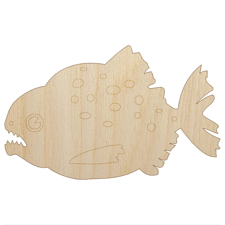 Toothy Piranha Fish Wood Shape Unfinished Piece Cutout Craft DIY Projects -  4.70 Inch Size - 1/4 Inch Thick