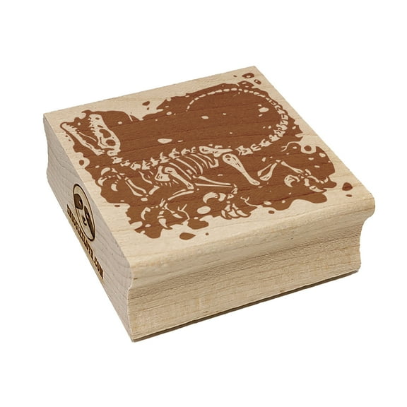 Excavated Raptor Skeleton Dinosaur Fossil Square Rubber Stamp Stamping Scrapbooking Crafting - Small 1.25in
