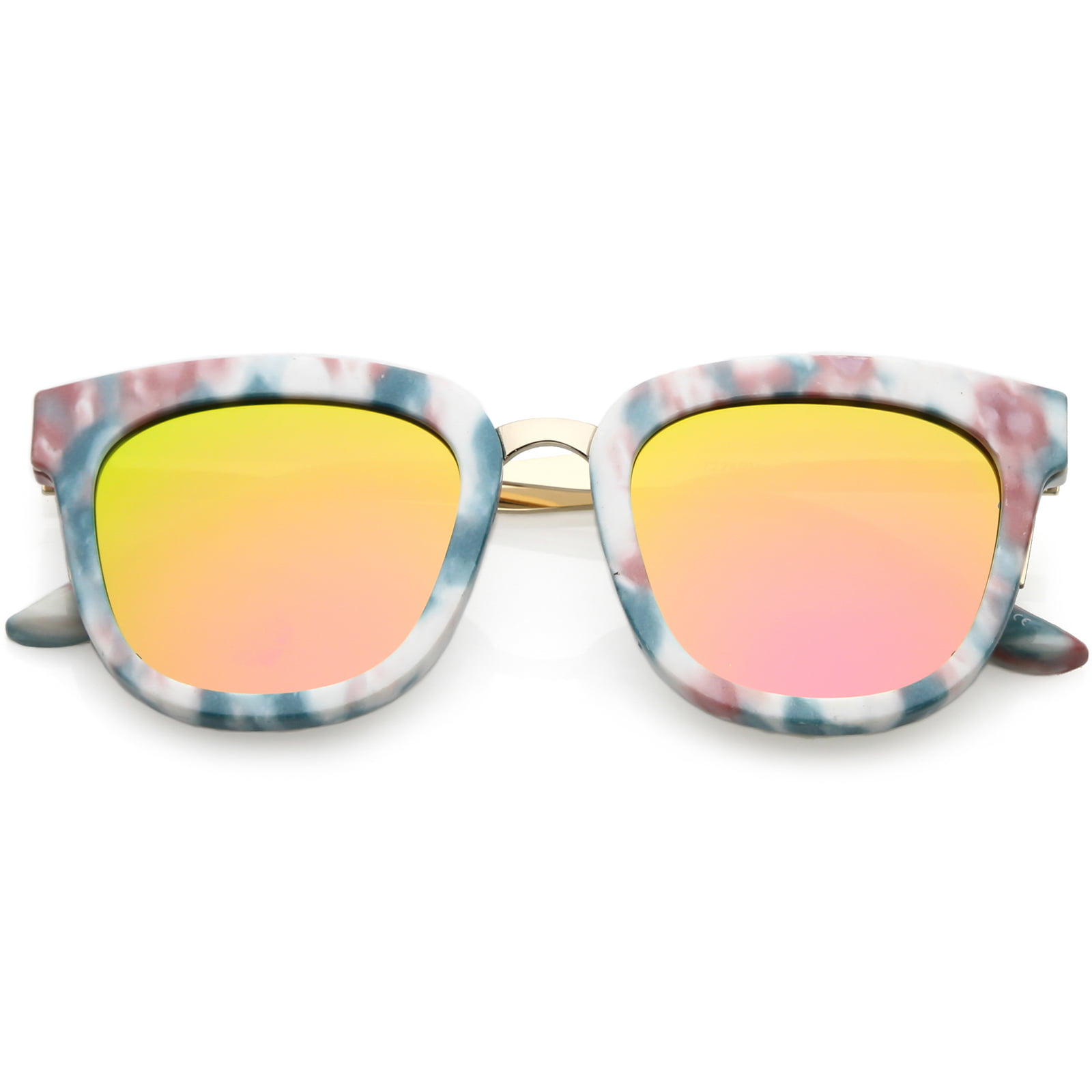 Marble Printed Horn Rimmed Sunglasses Metal Nose Bridge Colored Mirror ...