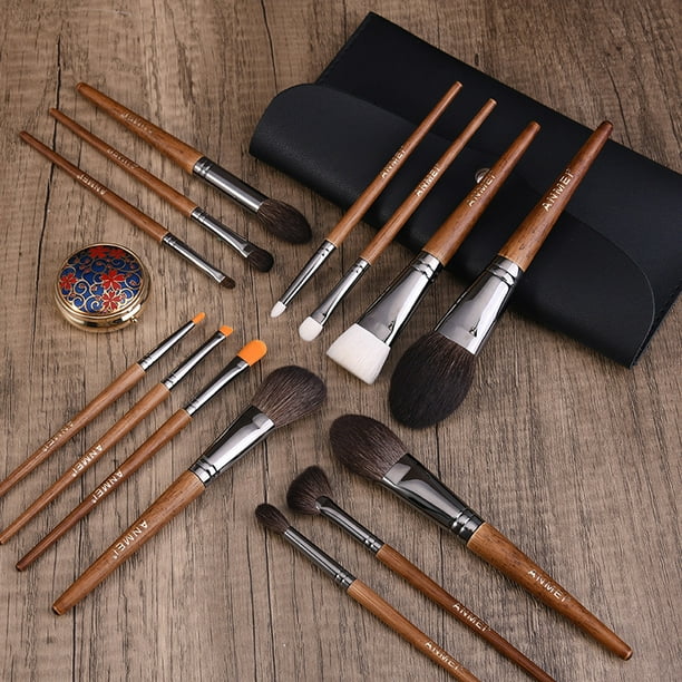 Juego profesional de 14 brochas para cejas de maquillaje de bambú, veganas y libres de crueldad animal, sombra de ojos, cejas, delineador de ojos, mezcla, base, mezcla, rubor, brochas Kabuki en polvo LingWen 9024736129829