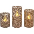 thumbnail image 2 of Mark Feldstein & Associates Wild Leopard Animal Print Flameless LED Glass Pillar Candles, Set of 3, 6 Inch, 2 of 4
