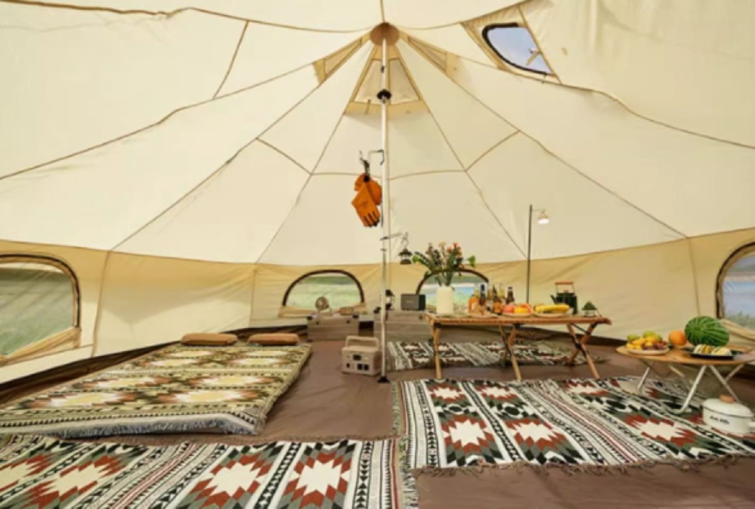 6M Oversized Indian Pyramid Cotton Tent, Outdoor Waterproof Heavy-Duty Luxury Glamping Cotton Tent for Family Trips, Friends Gatherings, Parties & Picnics