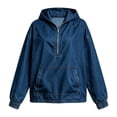 thumbnail image 5 of Women's Half Zip Denim Hoodie Pullover Jackets Jean Tops Oversized Long Sleeve Hooded Shirts with Front Pocket Casual Fall Outerwear, 5 of 5