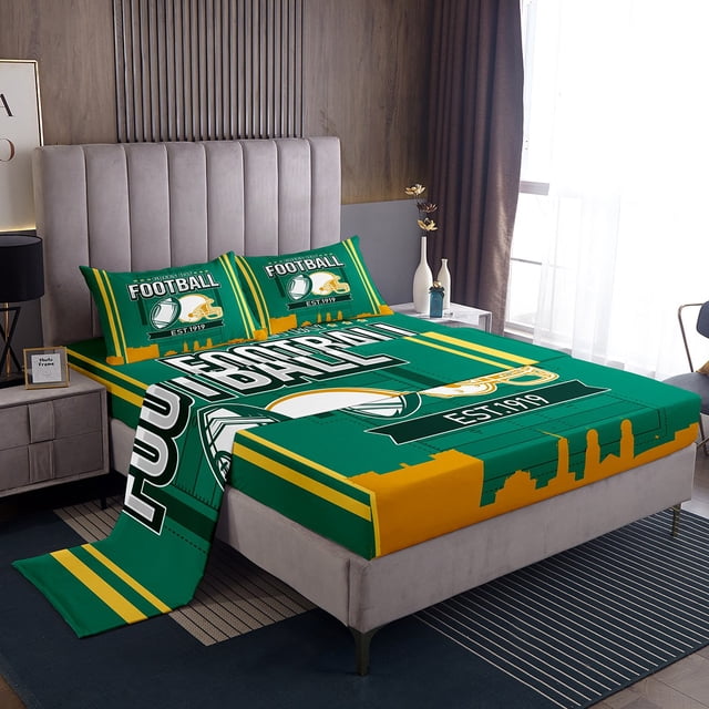 Erosebridal Ensembles de Draps Complets de Rugby pour Garçons, Rayures Ensembles de Literie de Sport Taille Complète, Décoration de Jeu de Football, Léger, 4 Pcs