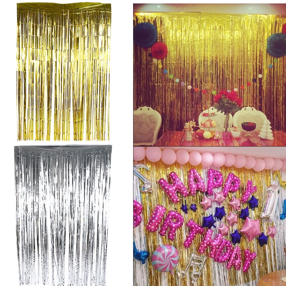 Metallic Fringe Curtains for Party Prom Birthday Favors Decoration Light Blue kuou Foil Fringe Curtains