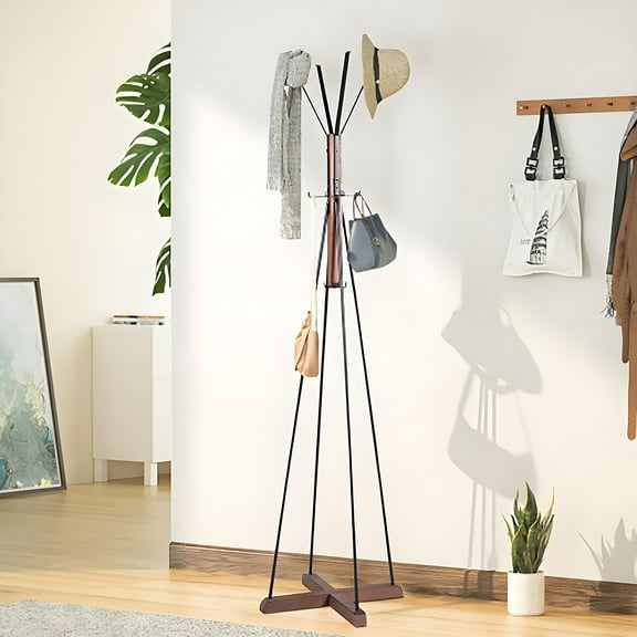 Metal Freestanding Coat Rack with 8 Hooks, Holds Clothes, Hats, and Bags, for Entryway, Living Room, Bedroom