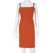 Angle View: Pre-owned|Dolce & Gabbana Womens Sleeveless Sheath Dress Orange Black Size Italian 42