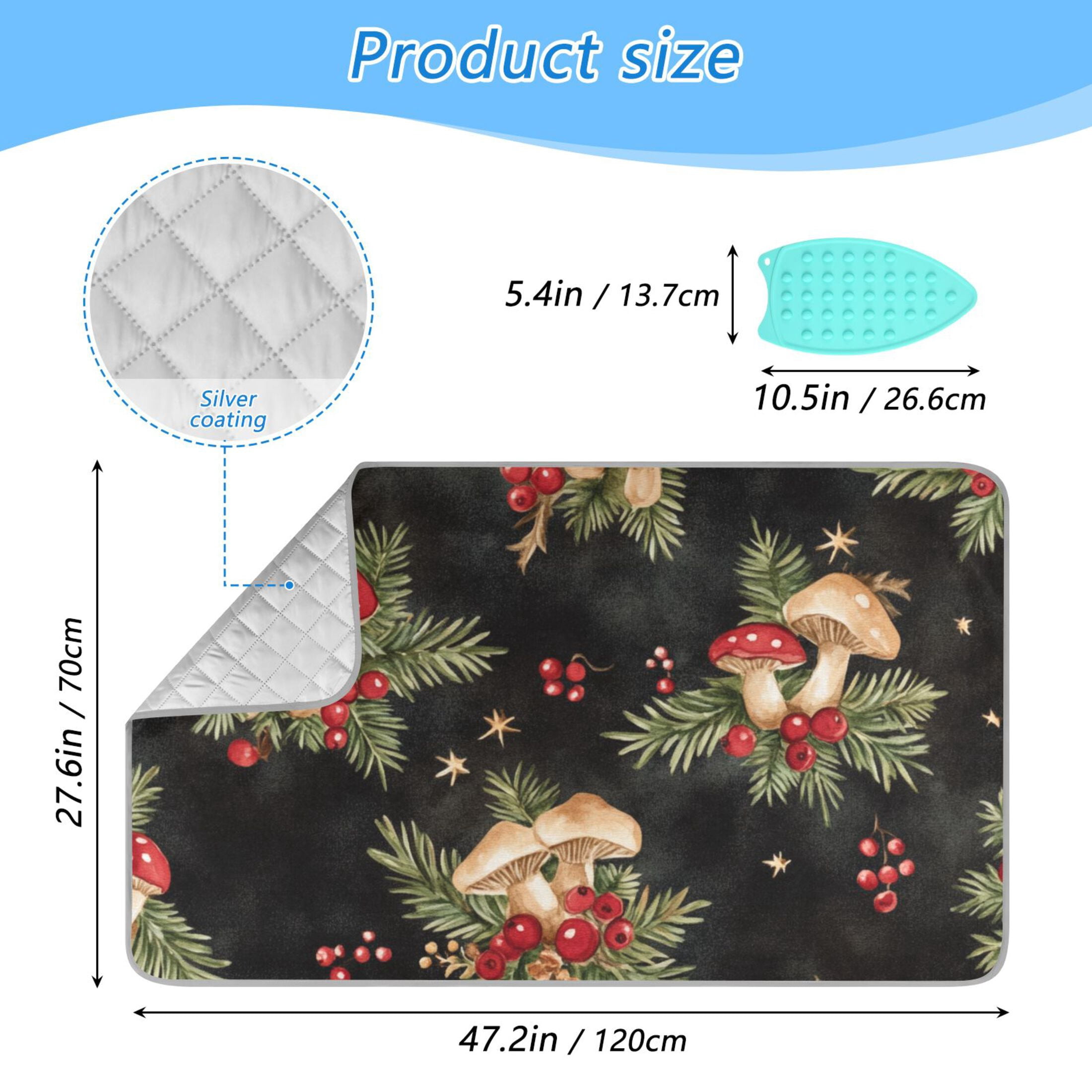 Red Mushroom on Black Ironing Mat Blanket for Table Top Travel Portable Ironing Board Pad 47.2x27.6 Inch