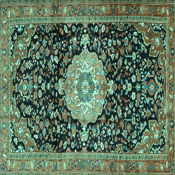 Ahgly Company Indoor Square Medallion Turquoise Blue Traditional Area Rugs, 8' Square