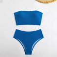 thumbnail image 6 of MIXUE Swim Suits for Women Solid Color Bikini Sets for Women Split Special Fabric Bandeau Swimwears Holiday Wear,Blue,L, 6 of 7
