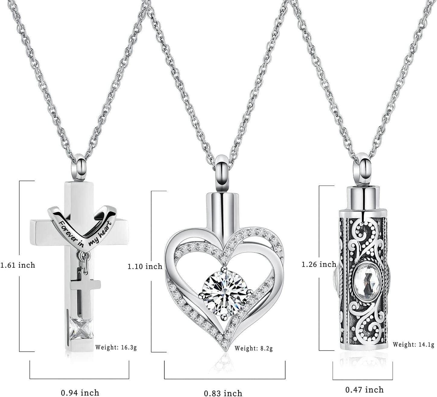 3 Pack Urn Necklace for Ashes for Women Gilrs Heart Cross Cylinder Cremation Jewelry for Ashes Memorial Keepsake Birthstone Pendant