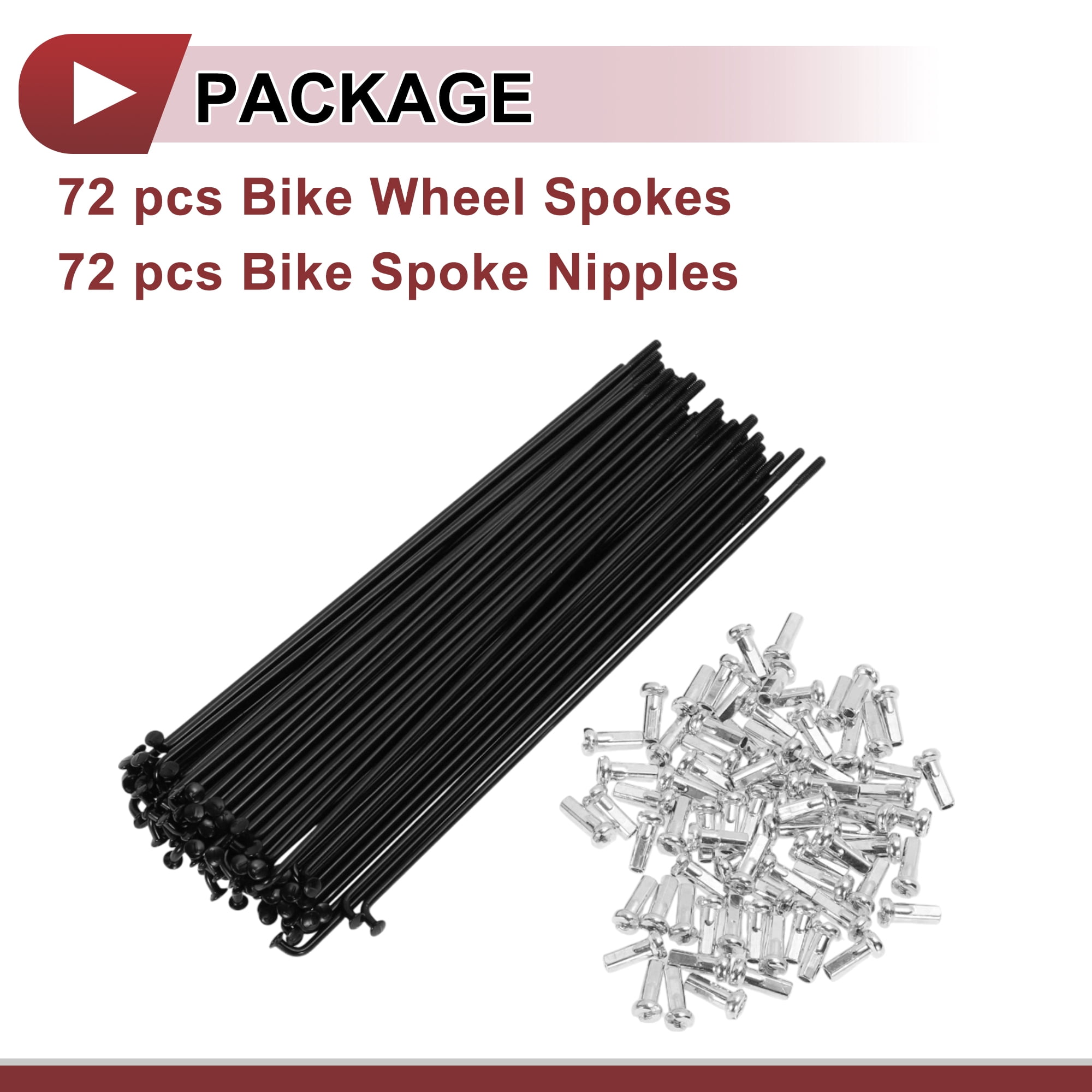 Unique Bargains 72Pcs 14G Bicycle Spokes Bike Wheel Spokes Carbon Steel Black 5.51"