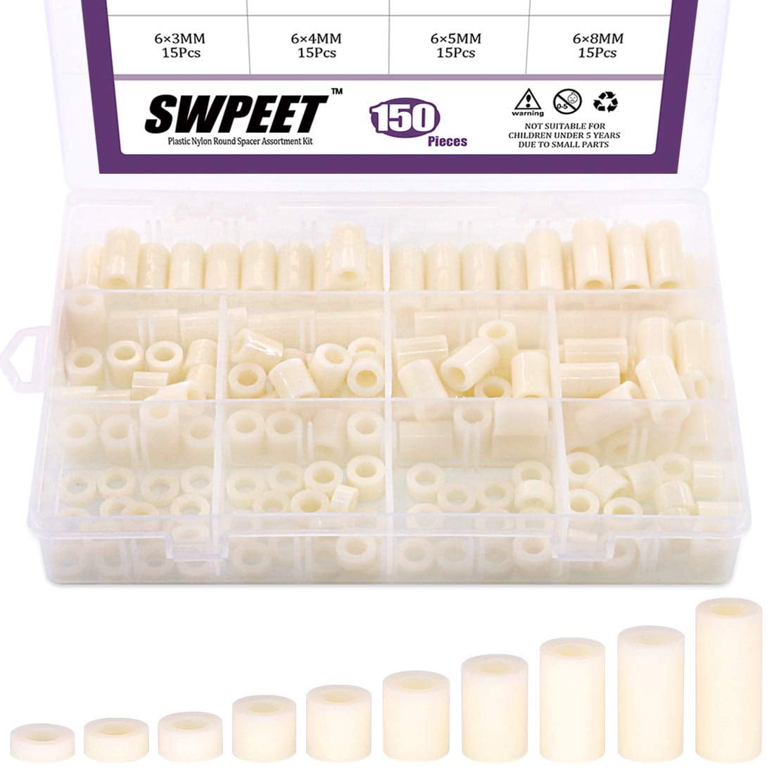 150-Piece Nylon Spacer Standoff Assortment Kit - M6 Screw Sizes 3mm To 25mm For Prototyping & DIY 1 thumbnail image