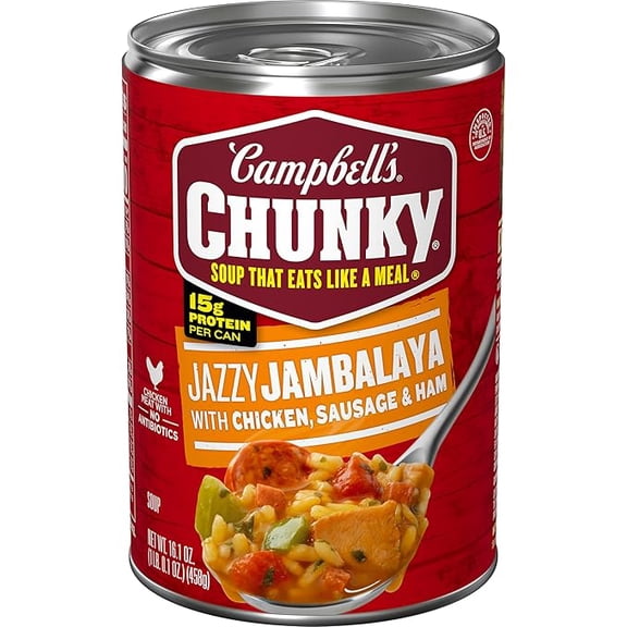 Campbell’s Chunky Soup, Jazzy Jambalaya with Chicken, Sausage and Ham Soup, 16.1 oz Can