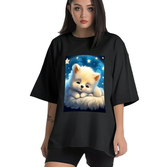 Plus Size Shirt for Women Black Tops for Women Short Sleeves Shirt for Women Cute Puppy T Shirt Crewneck Shirt for Women XS