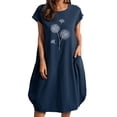 thumbnail image 1 of Robe d'Été à Manches Courtes pour Femmes Coupe Ample Col Rond Imprimé Floral Mode Robe de Vacances avec Poche, 1 of 3