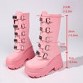 thumbnail image 2 of SACFOF Women's Pink Platform Boots Wedge Combat Gothic Chunky Heel Mid Calf Punk Motorcycle Shoes, 2 of 6