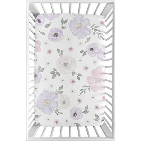 UPC: 0846480067160 | Watercolor Floral Lavender Mini Fitted Crib Sheet by Sweet Jojo Designs