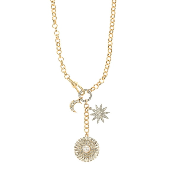 Time and Tru Goldtone and Crystal Sun, Moon and Stars Necklace, 1 Piece