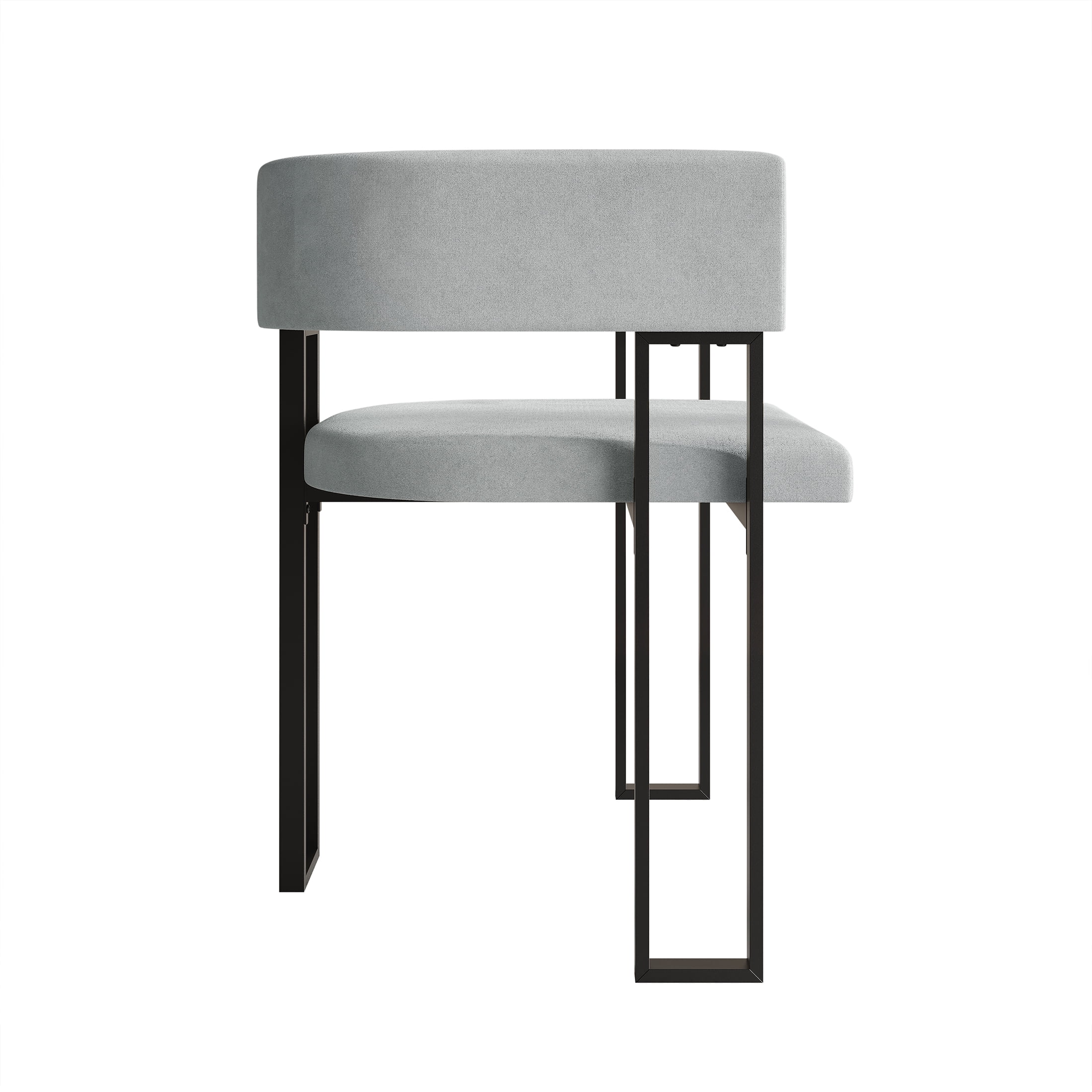 Castle Place Minimalist Black Metal Dining Chair, Silver Grey Velvet