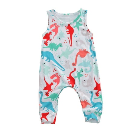 

Calsunbaby Kids Baby Summer Sleeveless Romper One-Piece Cartoon Dinosaur Print Round Neck Jumpsuit Casual Clothes
