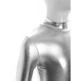 thumbnail image 5 of YiZYiF Kids Girls Shiny Metallic Dance Unitard One Piece Wet Look Bodysuit Long Sleeve Jumpsuit Silver L/140, 5 of 7