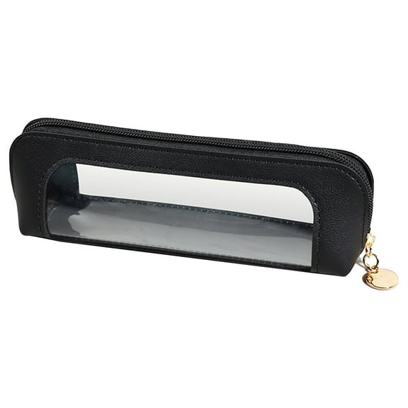 Clear Handheld Multifunction Pencil Pouch Transparent Makeup Bag for Student College Business Travel Office Adult,Clear Pencil Case,Travel Organizer Transparent Makeup,,Black,9.05x2.76x2.36"