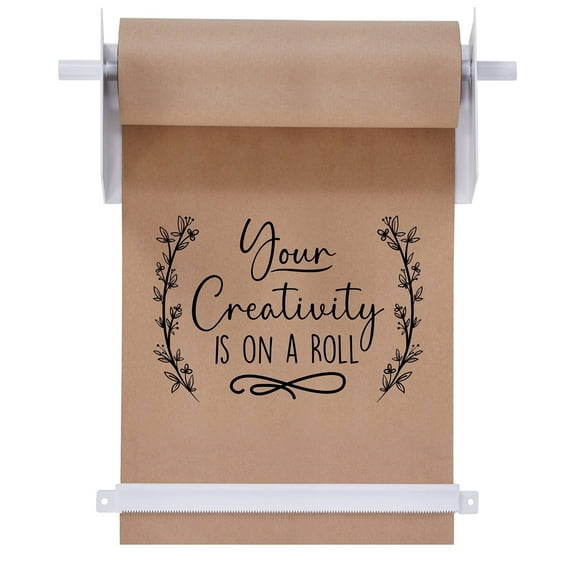 Jumbl Kraft Paper Wall Dispenser, 12" Wall Mounted Paper Roll Dispenser with Paper Cutter (White)