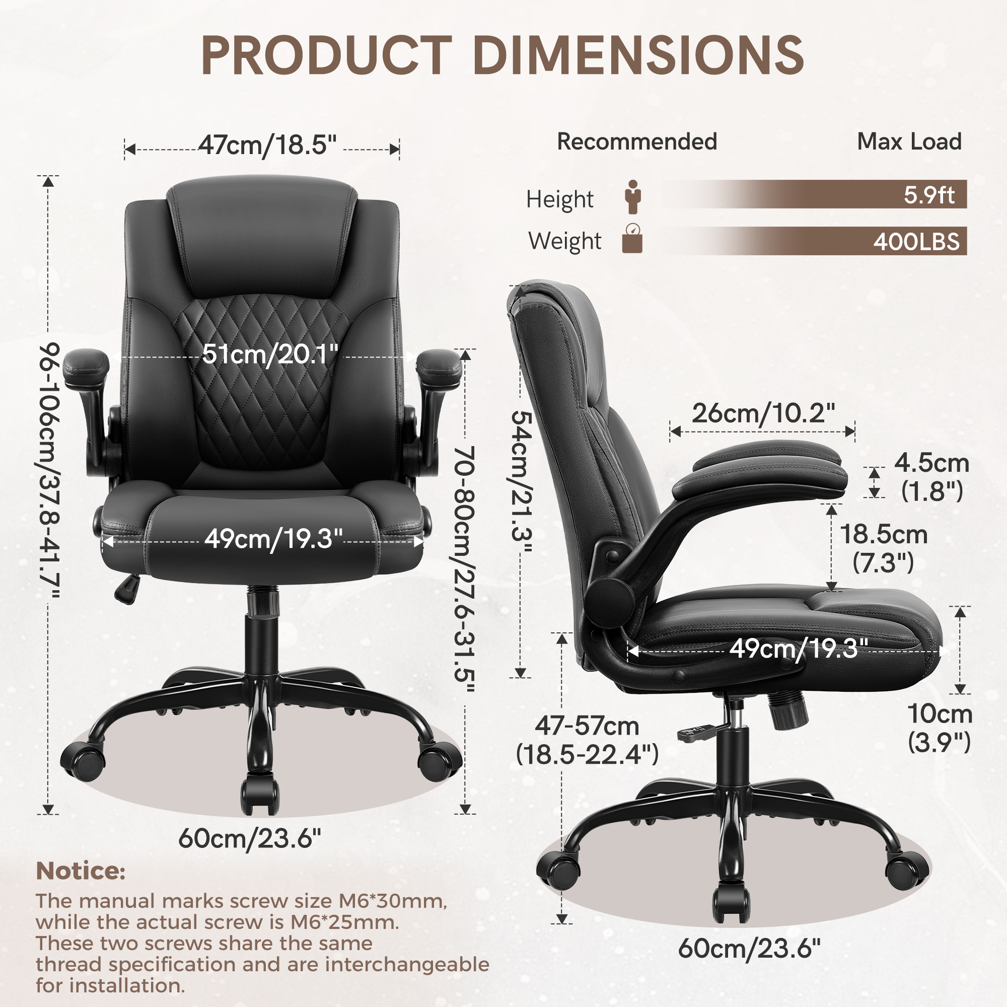 Coolhut Big and Tall Office Chair, 400 lb Capacity, Black photo 2