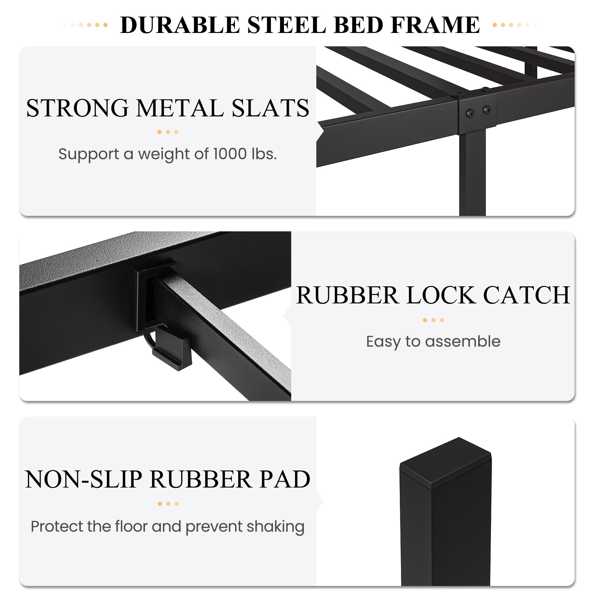 Sha Cerlin Dark Brown King Size Metal Platform Bed Frame with Industrial Heavy Duty Wooden Headboard
