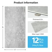 Art3d 24x12 12Pcs Click-Lock Luxury Vinyl Flooring Tile, Interlocking Waterproof SPC Rigid Core Marble Flooring Tile,24 Sq.ft,Gray Marble