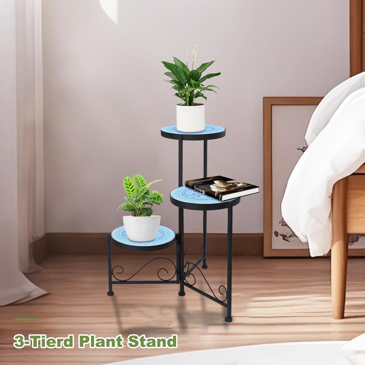 3 Tiers Mosaic Plant Stand Indoor Corner Garden Shelf Flower