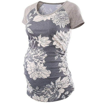 - Mosunx Women Baseball Crew Neck Raglan Sleeve Side Ruched Maternity T Shirts Top